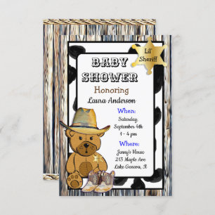 Lil' Sheriff Teddy Bear Cowboy Baby Shower Invitation