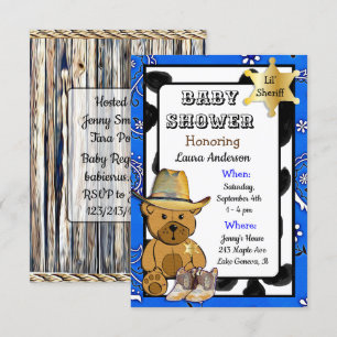Lil' Sheriff Teddy Bear Cowboy  Baby Shower Invitation