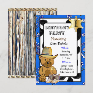 Lil' Sheriff Teddy Bear Cowboy Birthday Invitation