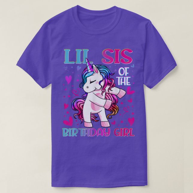 Lil Sis of the Birthday Girl Flossing Unicorn Litt T-Shirt (Design Front)