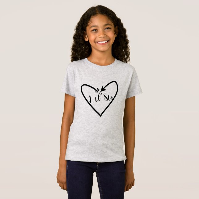 Lil' Sis Sister Kids Script Arrow Heart Boho T-Shirt (Front Full)