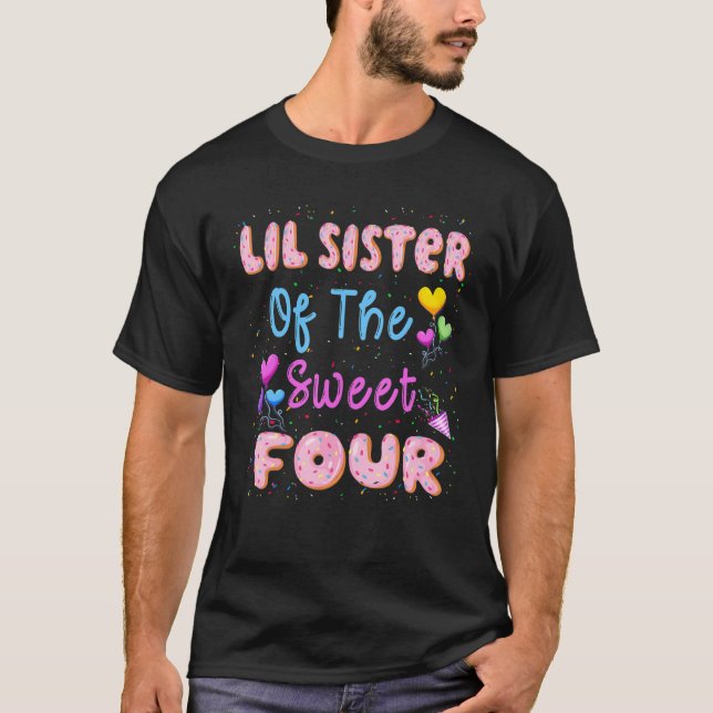 LIL Sister Of The Sweet Four 4th Doughnut Birthday T-Shirt (Front)