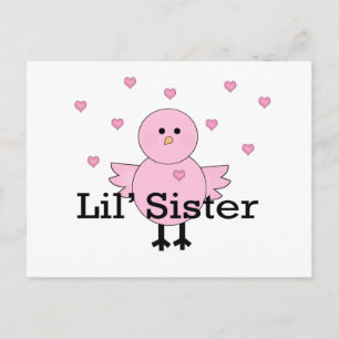 Lil' Sister Pink Chick & Hearts Postcard