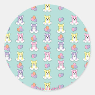 Lil Spring Corgi Pattern Classic Round Sticker