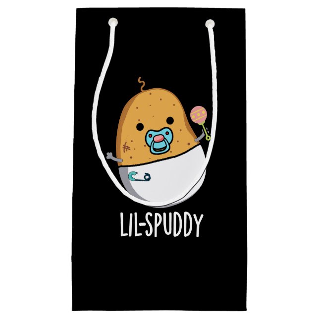Lil-spuddy Funny Potato Pun Dark BG Small Gift Bag (Front)
