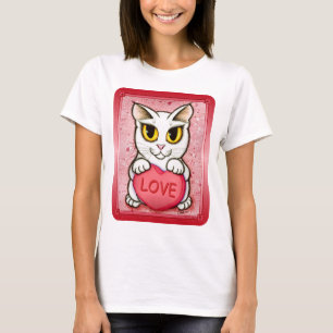 Lil Valentine White Cat Candy Heart Love T-Shirt