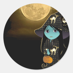 Lil' Witch in Black Gold Robe Halloween Classic Round Sticker