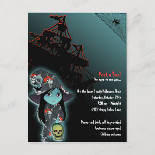 Lil' Witch in Pirate Skull Robe Halloween Invite
