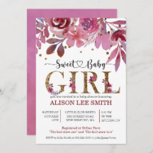 Lila and Gold Confetti Girl Baby Shower Invitation