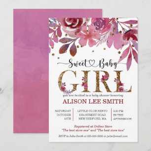 Lila and Gold Confetti Girl Baby Shower Invitation
