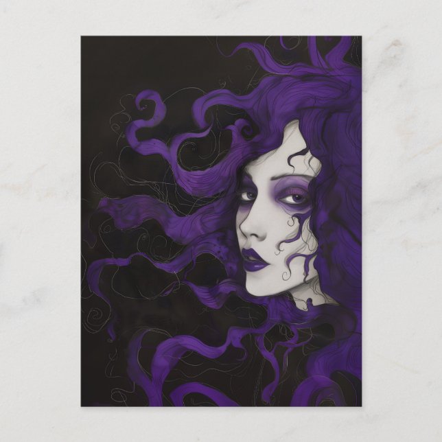 Lila Art Nouveau Gothic Woman Purple Black  Postcard (Front)