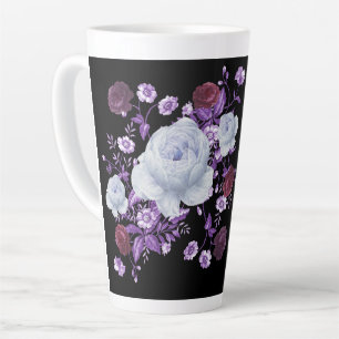 LILA FLOWERS,BLACK BACKGROUND LATTE MUG