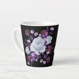 LILA FLOWERS,BLACK BACKGROUND LATTE MUG