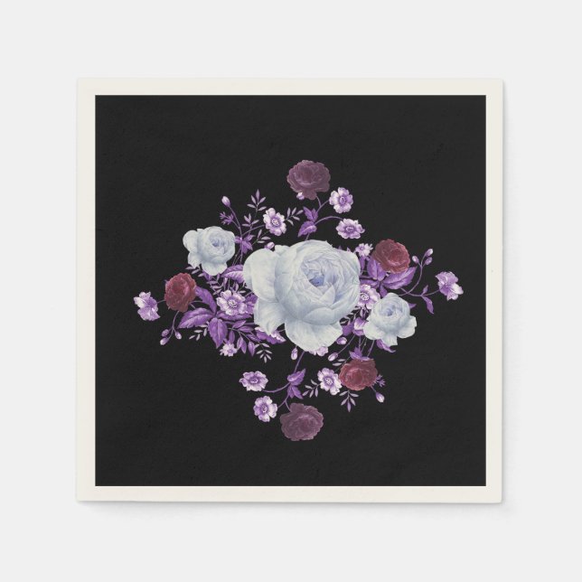 LILA FLOWERS,BLACK BACKGROUND NAPKIN (Front)
