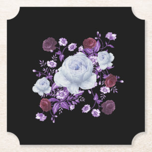 LILA FLOWERS,BLACK BACKGROUND PAPER COASTER
