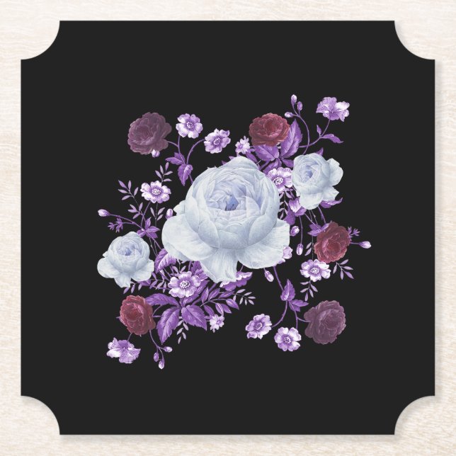 LILA FLOWERS,BLACK BACKGROUND PAPER COASTER (Front)