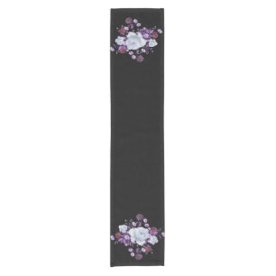 LILA FLOWERS,BLACK BACKGROUND SHORT TABLE RUNNER