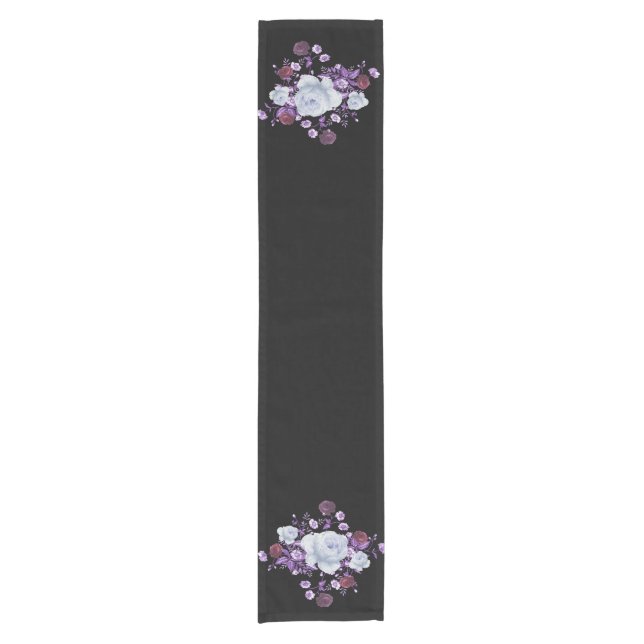 LILA FLOWERS,BLACK BACKGROUND SHORT TABLE RUNNER (Front)