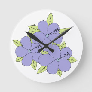 Lila Hibiskus Round Clock