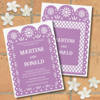 Lila Mexican papel picado wedding invitation