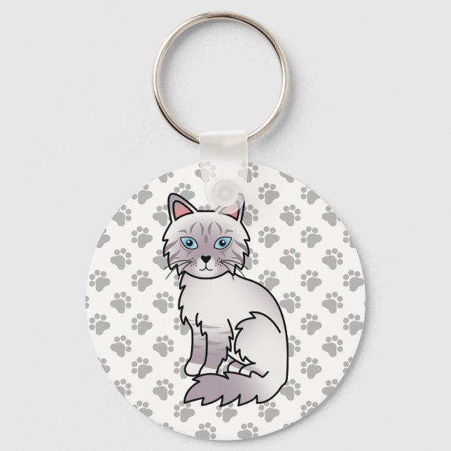 Lila Point Tabby Birman / Ragdoll Cat Illustration Key Ring (Front)