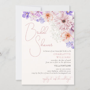 Lila Purple Bright Colourful Flowers Bridal Shower Invitation