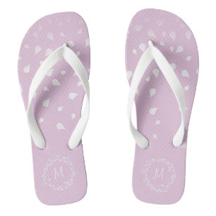 Lila Purple White Confetti Leafs Silver Monogram Flip Flops