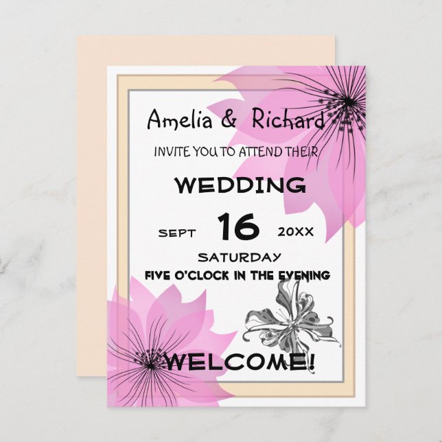 Lila wedding elegant flower floweral pink flower i invitation postcard (Front/Back)