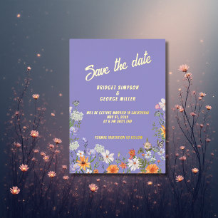 lila wildflower summer wedding save the date