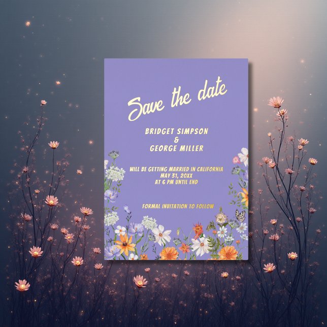 lila wildflower summer wedding save the date (Creator Uploaded)