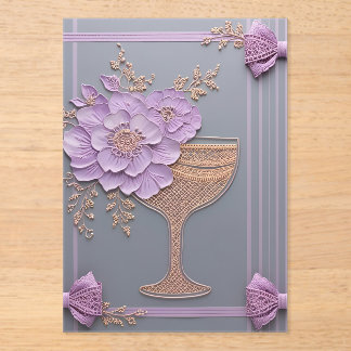 Lilac 3D Effect Flowers & Rose Gold Lace Acrylic Invitations