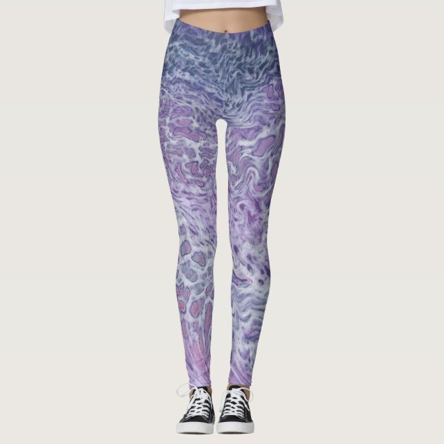Lilac Acrylic Pouring Abstract Fluid Art Leggings (Front)