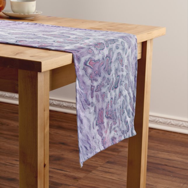 Lilac Acrylic Pouring Abstract Fluid Art  Short Table Runner (In Situ)