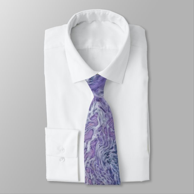 Lilac Acrylic Pouring Abstract Fluid Art  Tie (Tied)