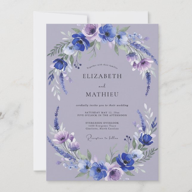 Lilac Amethyst Wildflower Wedding Invitation (Front)