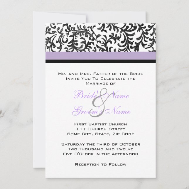 Lilac and Black Wedding Invitation (Front)