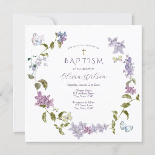 Lilac and Butterflies Baptism Invitation