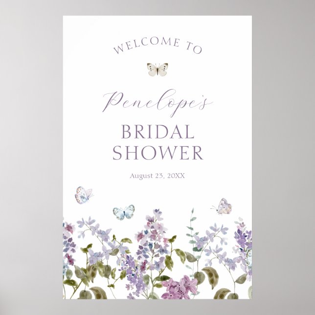 Lilac and Butterflies Bridal Shower Welcome Poster (Front)