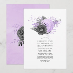 Lilac and Charcoal Floral Celebration of Life Invitation