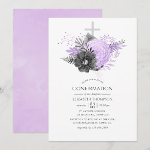 Lilac and Charcoal Floral Confirmation Invitation