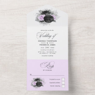 Lilac and Charcoal Floral Wedding All In One Invit All In One Invitation
