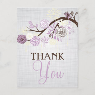 Lilac and Cream Flowers Rustic Thank You Post Card