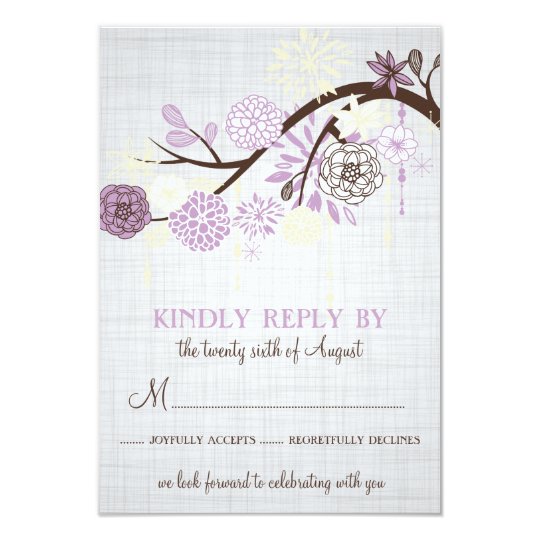 Lilac and Cream Flowers Rustic Wedding RSVP Card