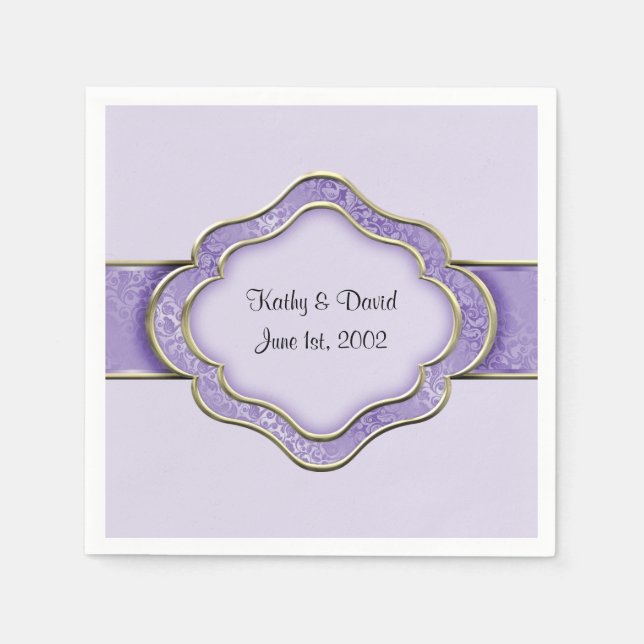 Lilac and Gold Ribbon (Wedding) Napkin (Front)