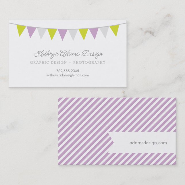 Lilac and Green Bunting Banner Business Card (Front/Back)