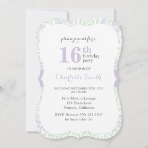 Lilac and Green Floral Pattern Birthday Invitation