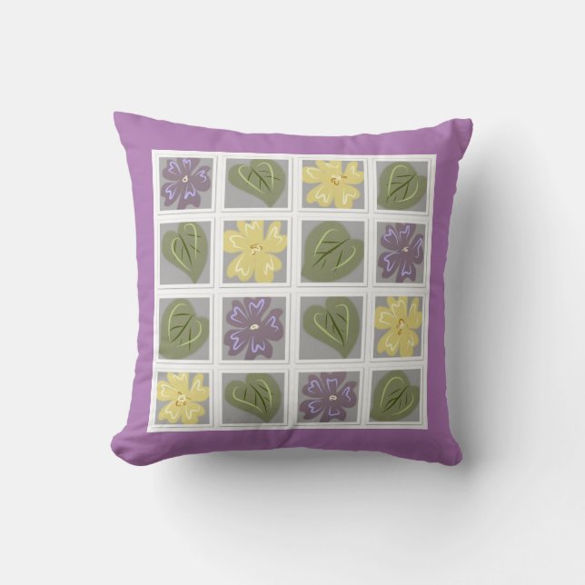 Lilac and Green Leaves Cushion (Front)