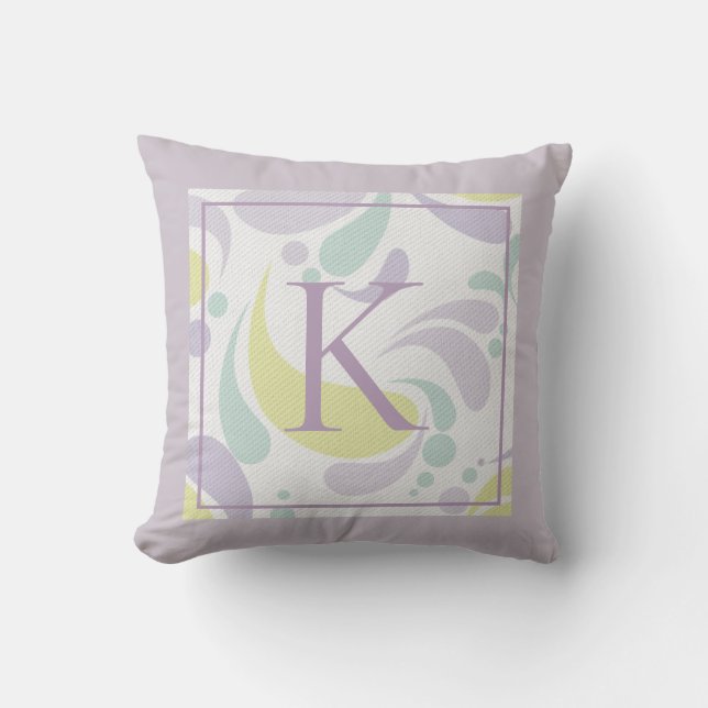 Lilac and Green Pastel Light Pattern Monogram Cushion (Front)