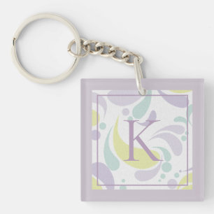 Lilac and Green Pastel Light Pattern Monogram Key Ring