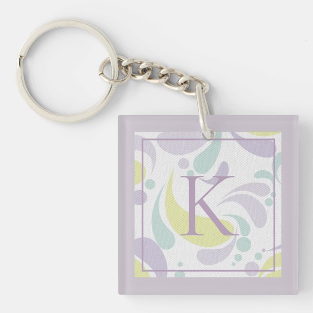 Lilac and Green Pastel Light Pattern Monogram Key Ring (Front)